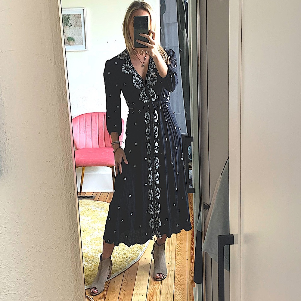 Black free people dress with white embroidery